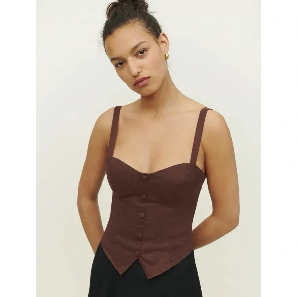 NWT Reformation Olivia Linen Corset Top Brown Size 0
